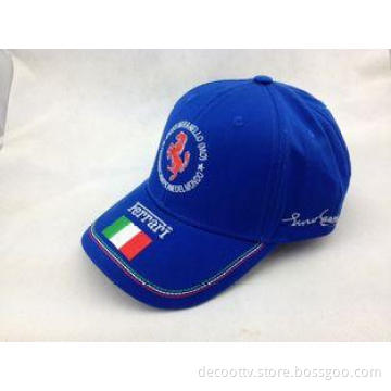 6 Panel Blue Cotton Baseball Cap Ferrari Racing Cap with Cu